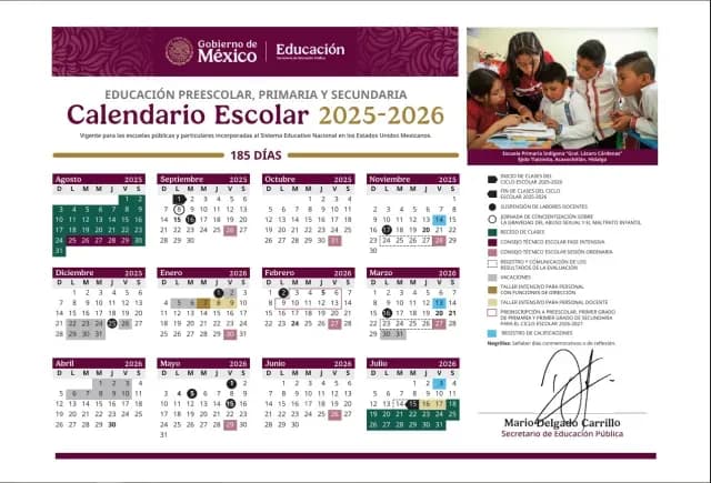 Calendario escolar de la SEP para el ciclo escolar 2025-2026.