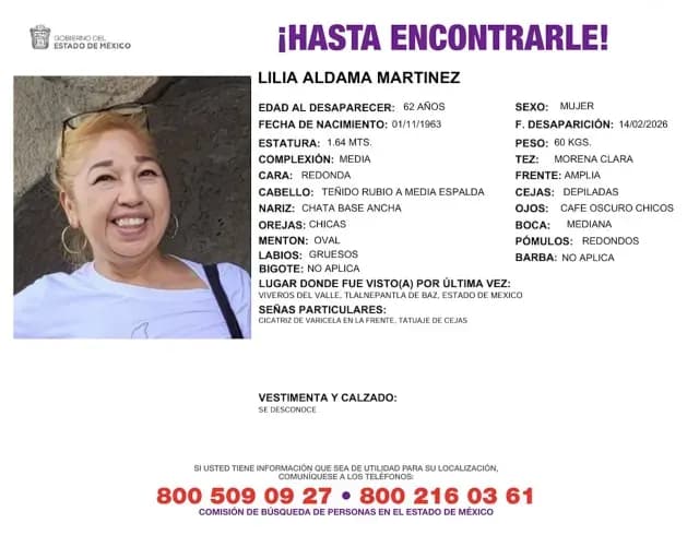 Buscan a Lilia Aldama Martínez, desapareció junto a su esposo en Tlalnepantla de Baz