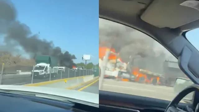 Tráiler se consume en llamas en la Autopista México-Puebla. Foto: X @ciudadano_pue