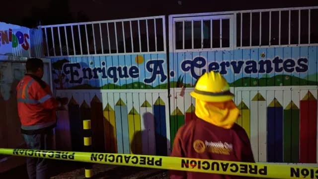 Daños en preescolar “Enrique A. Cervantes” por granizo en Puebla. Foto: Gobierno de Puebla