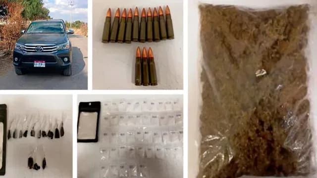 Cartuchos, droga y camioneta asegurada en operativo de seguridad. Foto: Fiscalía Puebla