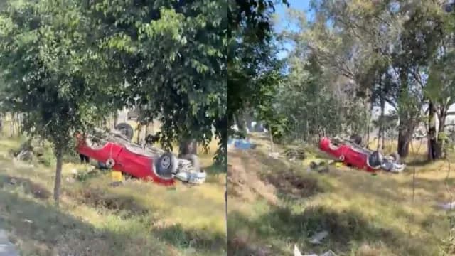 Así quedó una camioneta luego de un accidente en la México-Puebla. Foto: X @ciudadano_puebla