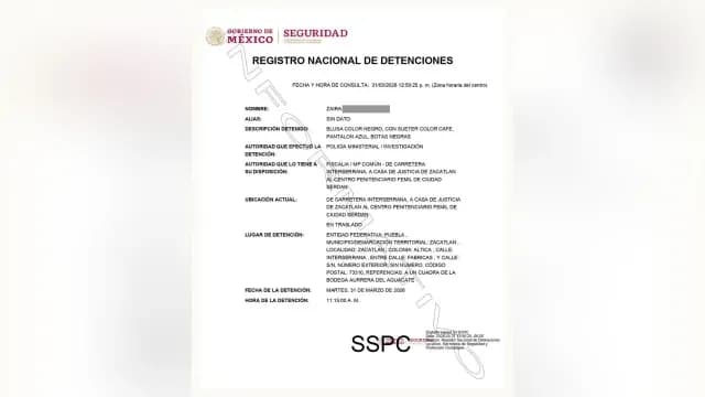Zaira "N" fue detenida sobre la Carretera Interserrana