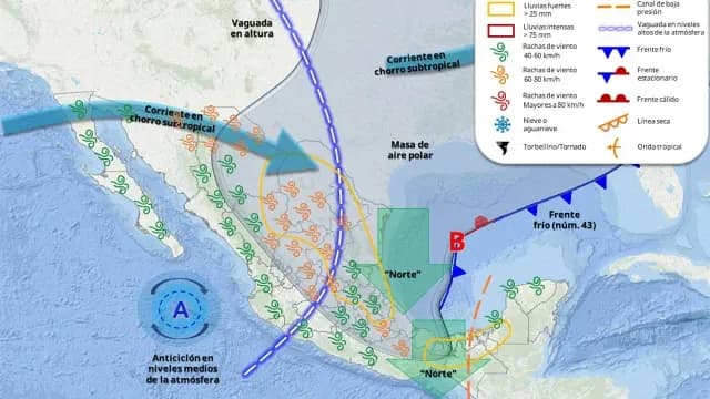 Previsión de masa de aire polar el domingo 5 de abril 2026. Foto: SMN