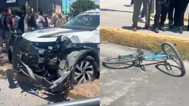 Ciclista fue atropellado por una patrulla estatal en Tehuacán, Puebla. Fotro: X @ciudadano_pue