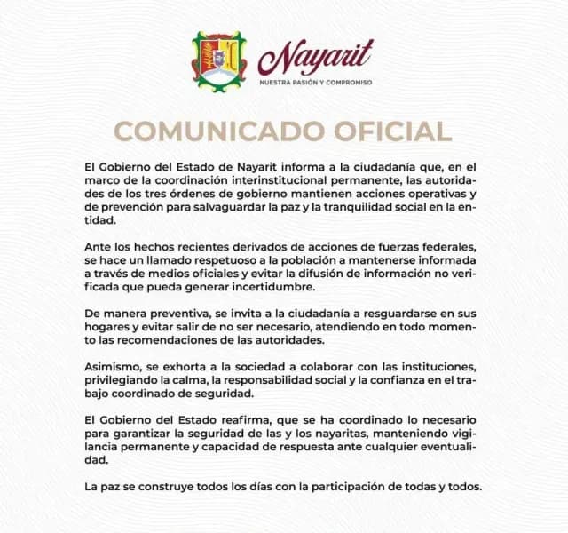 Gobierno de Nayarit por violencia tras detención de "El Jardinero"