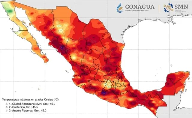 Mapa de altas temperaturas el 28 de abril de 2026. Foto: SMN