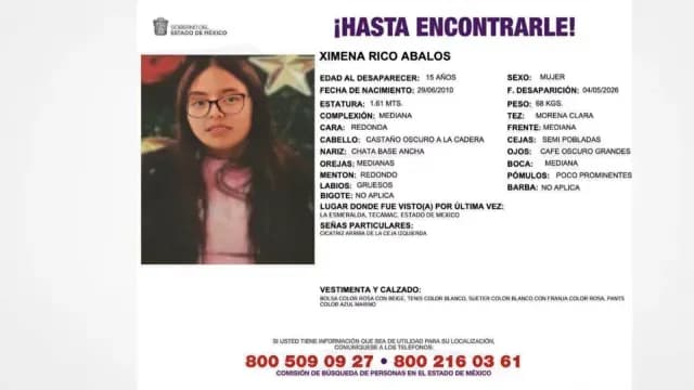 Ficha de Búsqueda de Ximena Rico. Foto: Fiscalía de Edomex