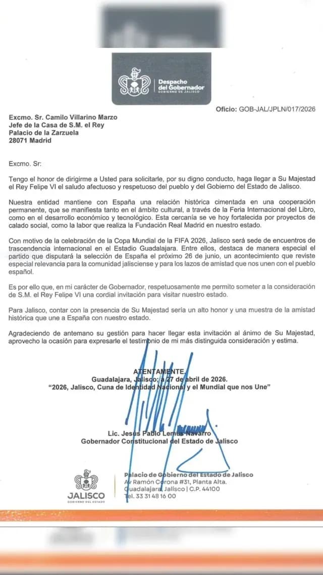 Invitación de Pablo Lemus al Rey de España
