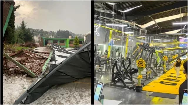 Daños en infraestructuras hoy por lluvias en Atlacomulco.