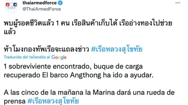 Autoridades de Tailandian confirman rescate de sobreviviente