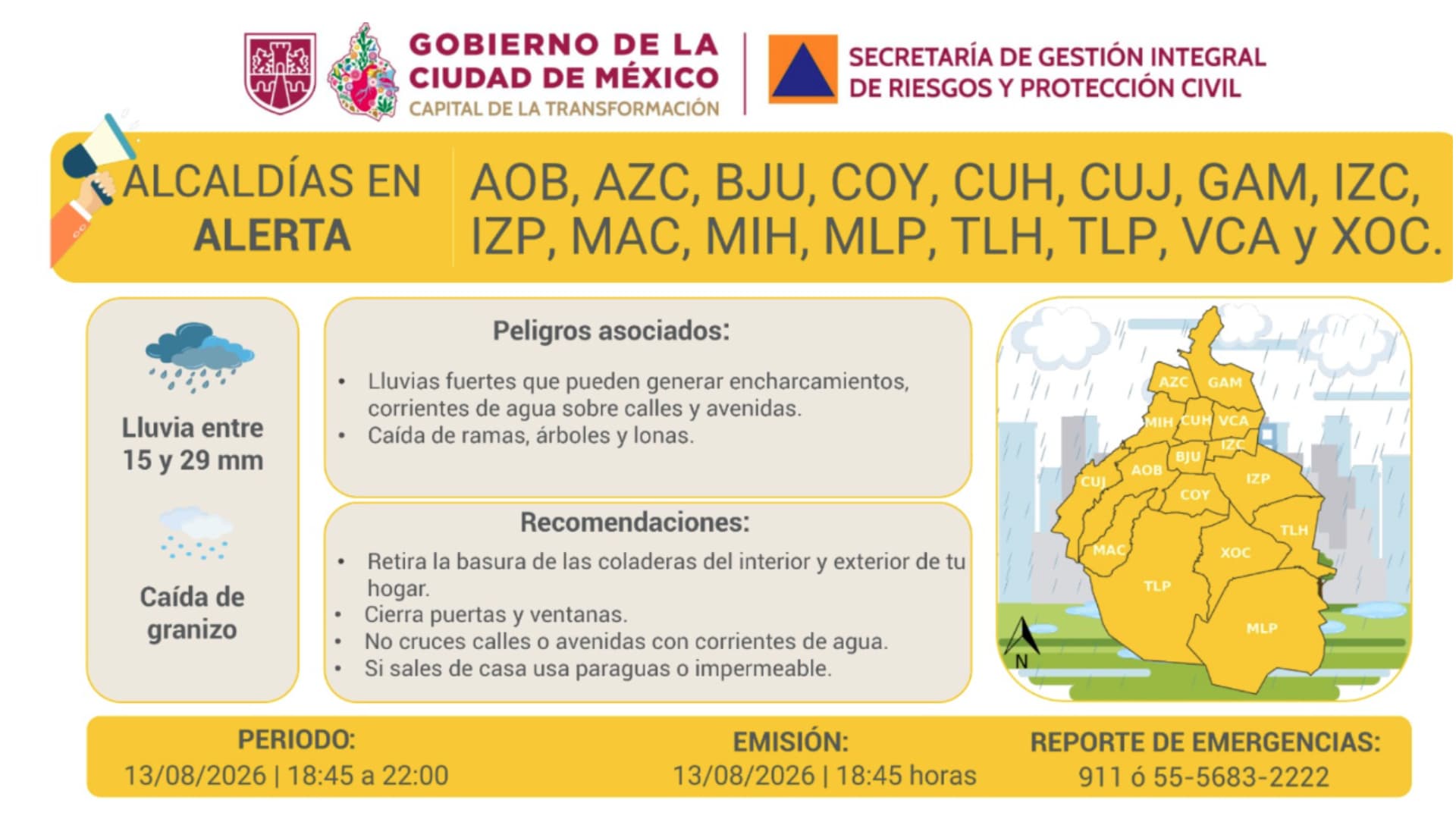 Activan Alerta Amarilla en CDMX