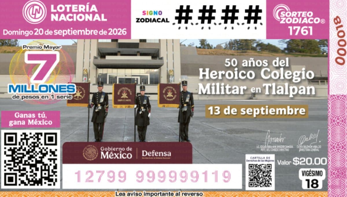 Billete del Sorteo Zodiaco 1761 de la Lotería Nacional de Hoy 20 de septiembre 2026.
