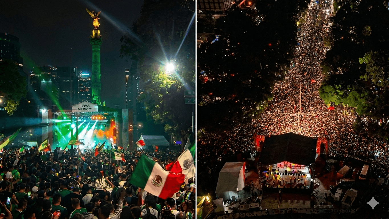 Festejos en el Ángel por triunfo del Tricolor