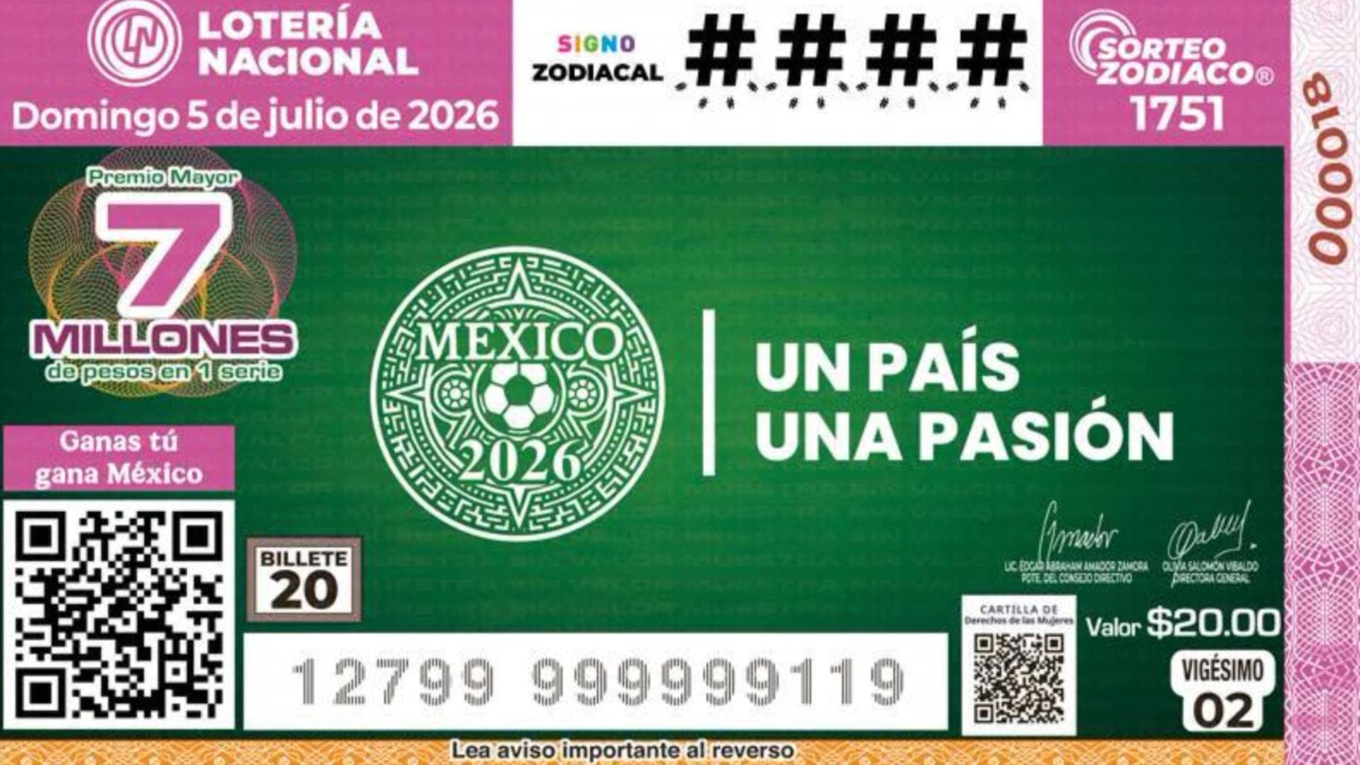 Boleto Sorteo Zodiaco 1751. Resultados Lotería Nacional Hoy 5 de Julio 2026