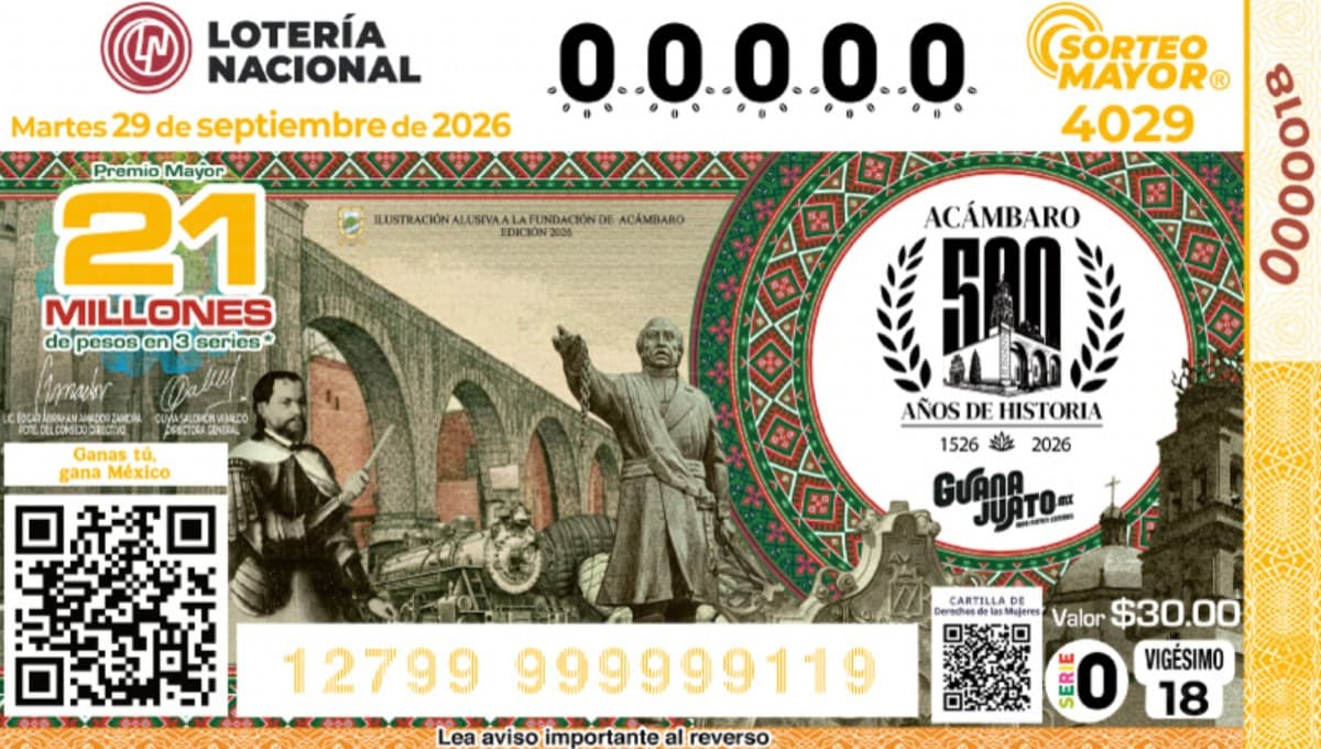 Billete del Sorteo Mayor 4029 de la Lotería Nacional 29 de septiembre 2026.