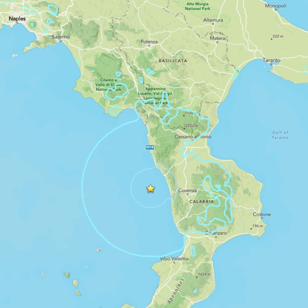 Sismo en el sur de Italia de magnitud 6.2 que sacudió la región de Calabria. Foto: USGS