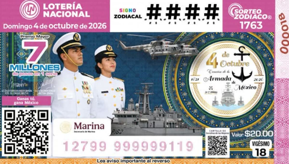 Billete del Sorteo Zodiaco 1763 de la Lotería Nacional Hoy 4 de Octubre 2026.