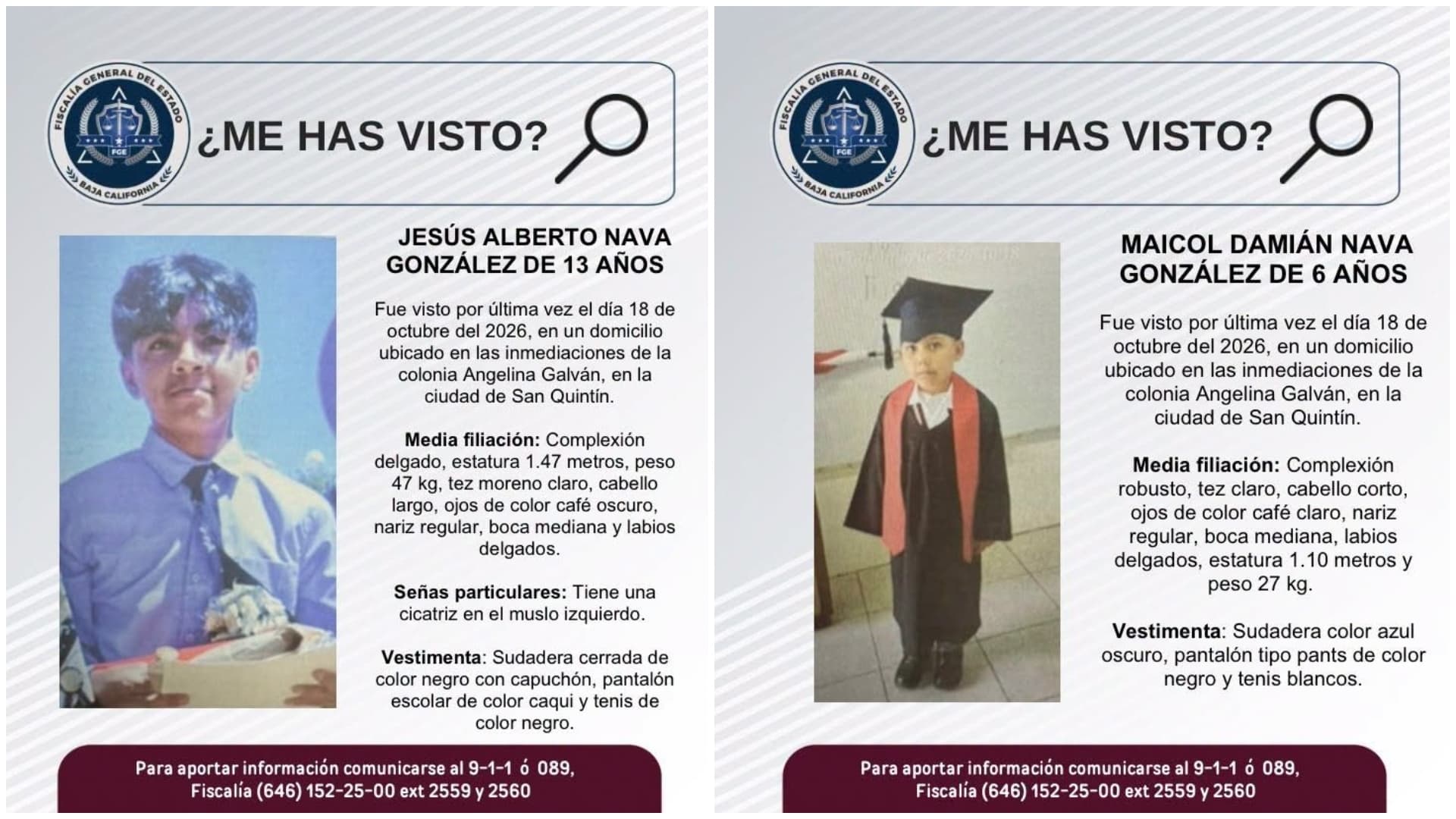 Ficha de búsqueda oficial de los hermanos Jesús Alberto y Maicol Damián Nava González