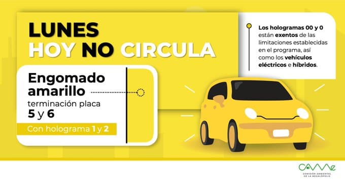 Hoy No Circula Lunes 5 de octubre 2026