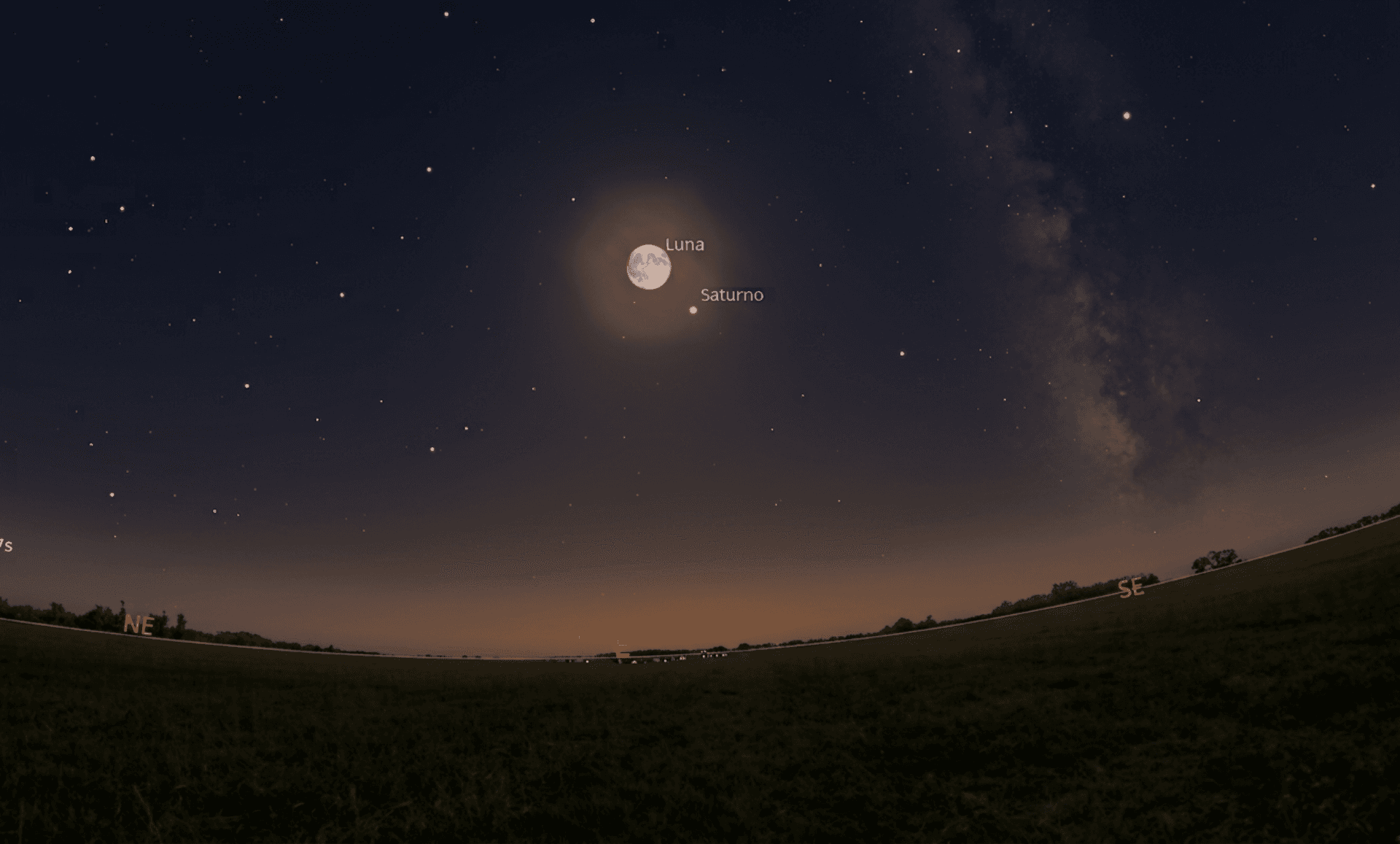 Ilustración de la Luna y Saturno en el cielo de México