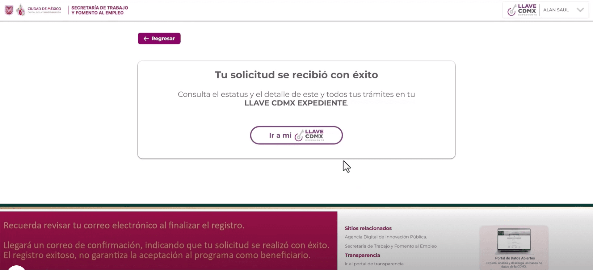 Registro confirmado Seguro Desempleo CDMX 2026