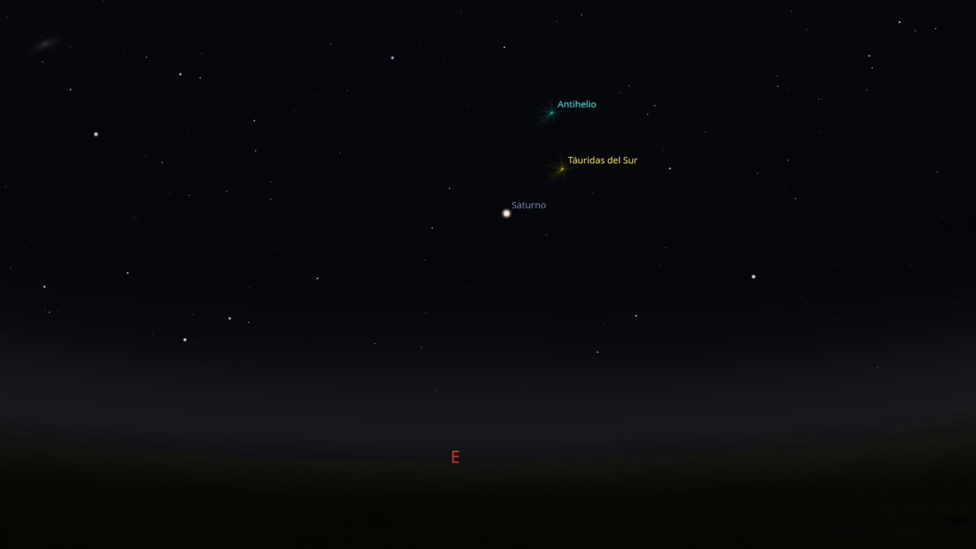 Saturno en el este hacia las 9 de la noche