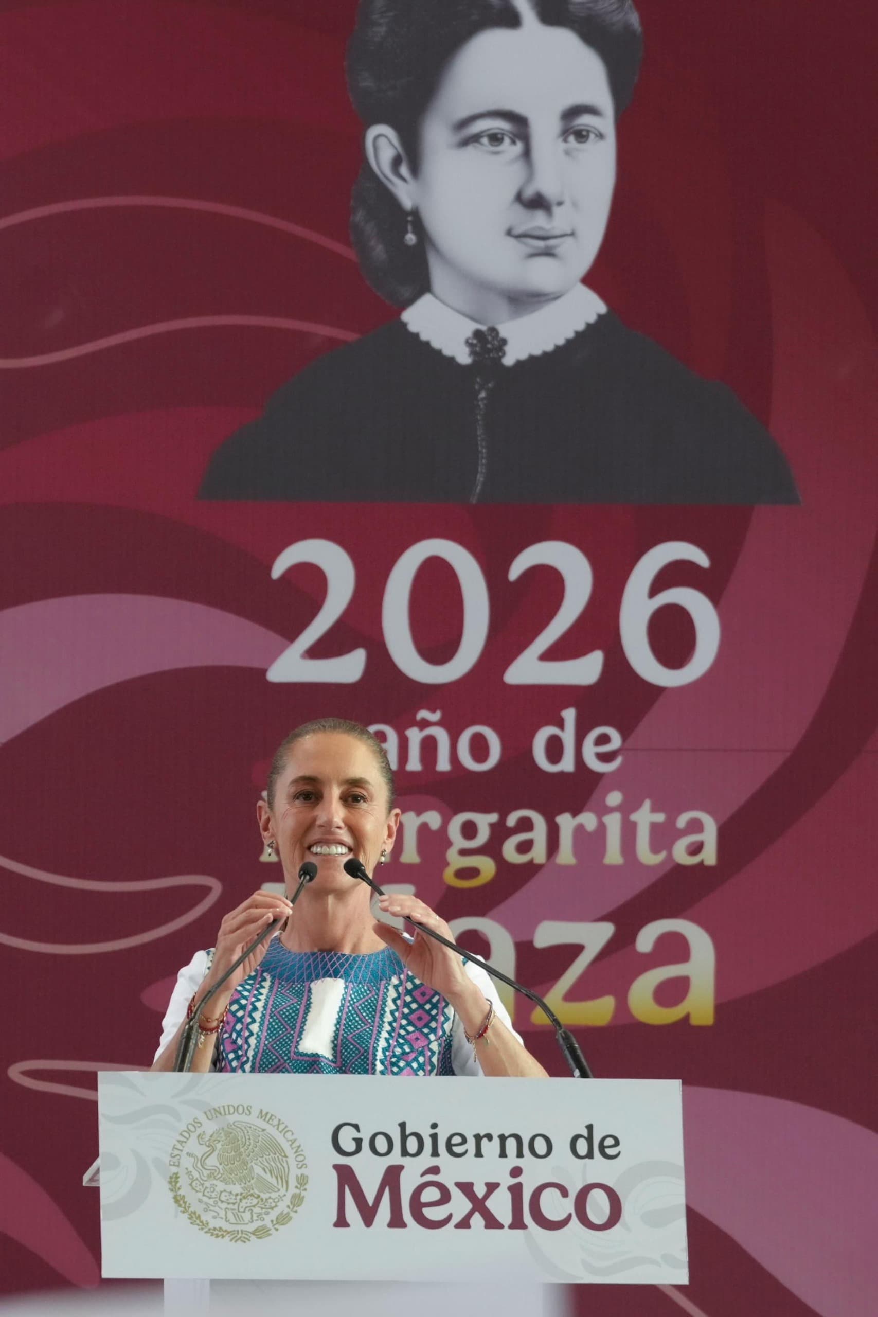 Claudia Sheinbaum durante un mensaje en la Arena Potosí