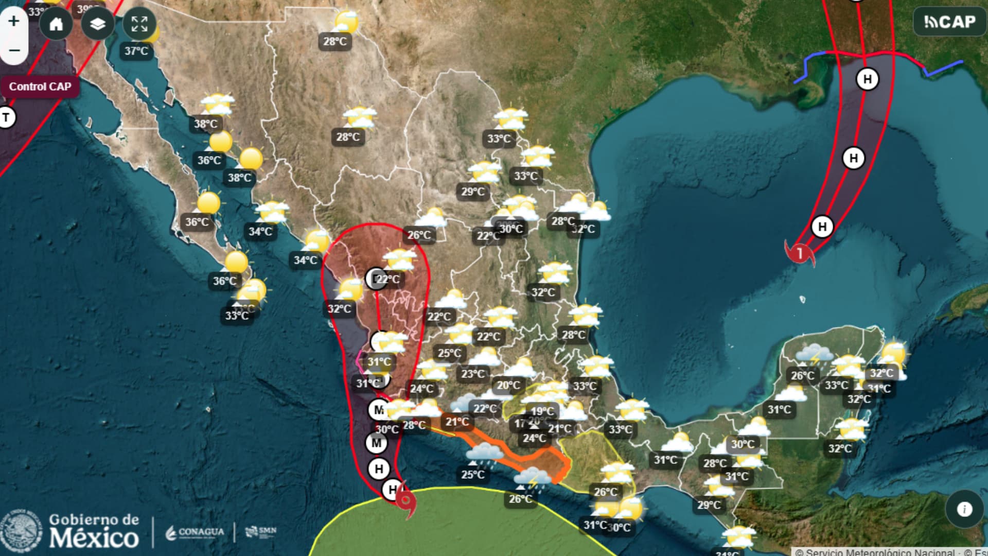 Ubicación actual de la tormenta tropical Simon