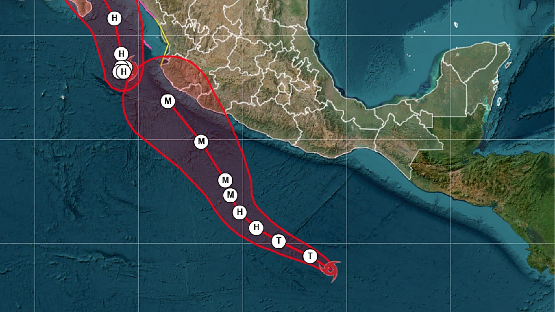 Trayectoria prevista de nuevo ciclón tropical en el Pacífico. Imagen de satélite SMN