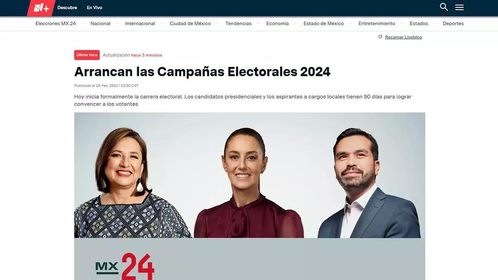 Consulta en N+ el Live Blog Sobre las Elecciones MX 2024; Decide Informado